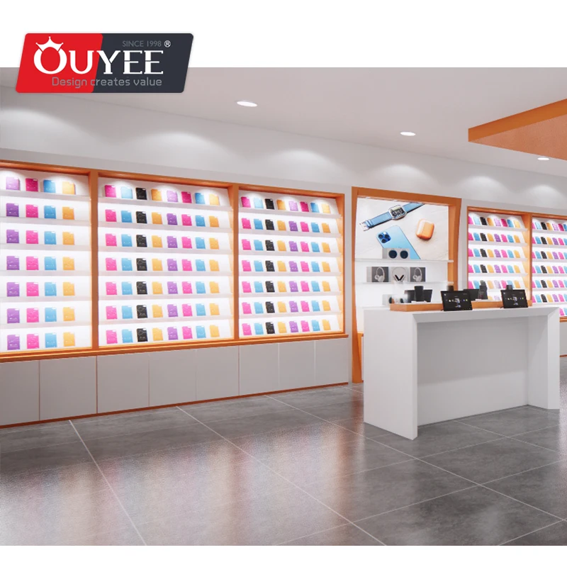 Customized-Ouyee Phone Store Decoration Cell Phone Accessory Display Mobile Shop Interior Design Mobile Counter Electronic S