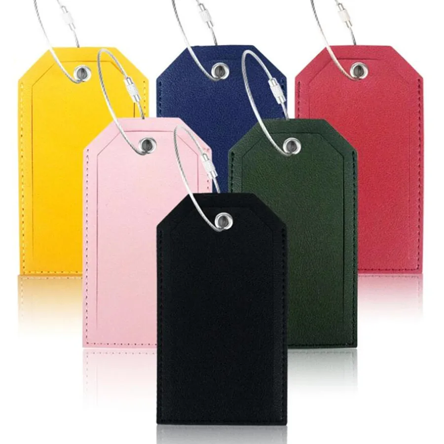 Blokowanie RFID PU Skórzana przywieszka do bagażu Przywieszki do walizki Przywieszki z imieniem i nazwiskiem ze smyczą drucianą i kartą papierową Bezpieczne akcesoria podróżne Wakacje