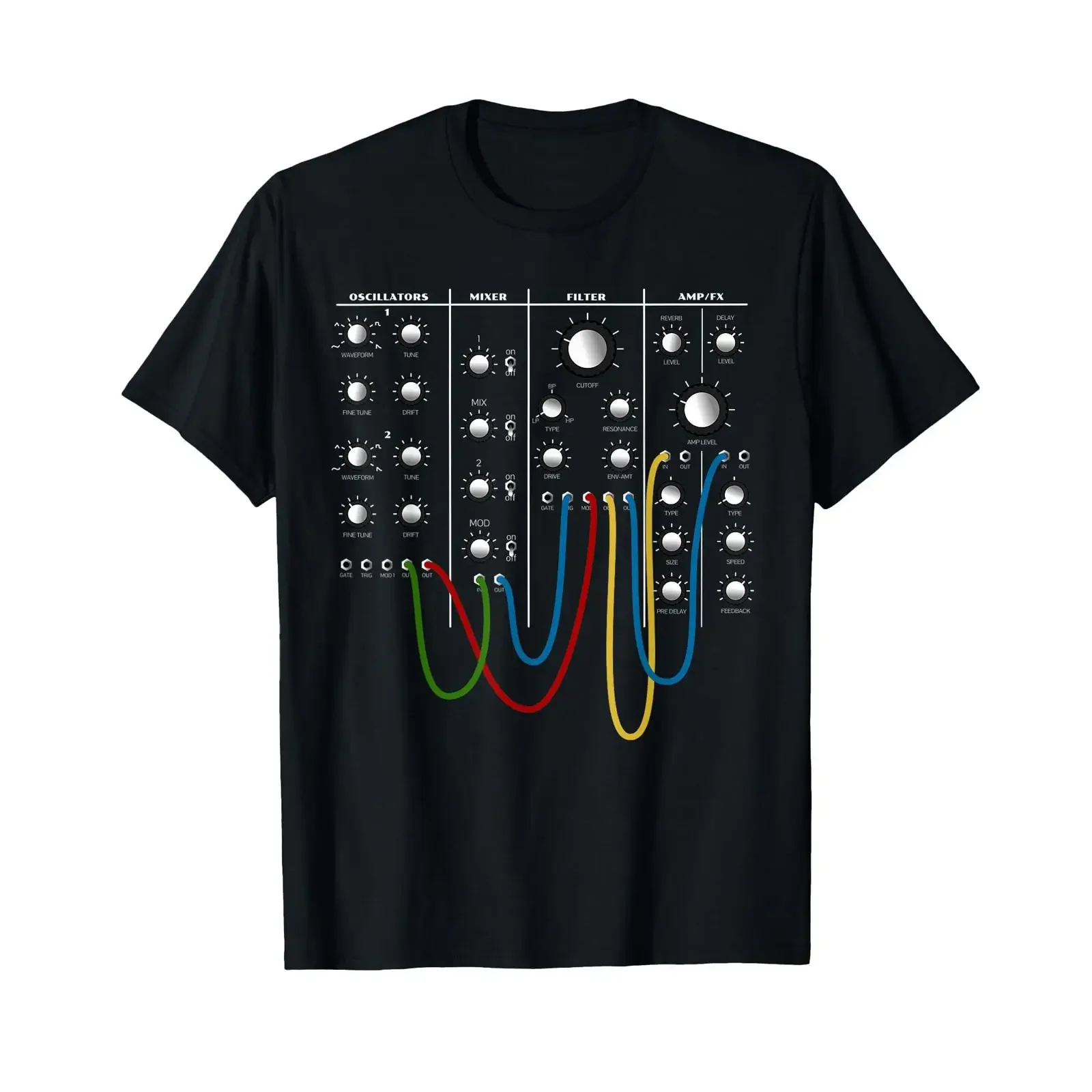 Analog Modular Synthesizer Panel Electronic Musician T Shirt vintage Washed Unisex Comfortable Stretched Top For Everyday Wear
