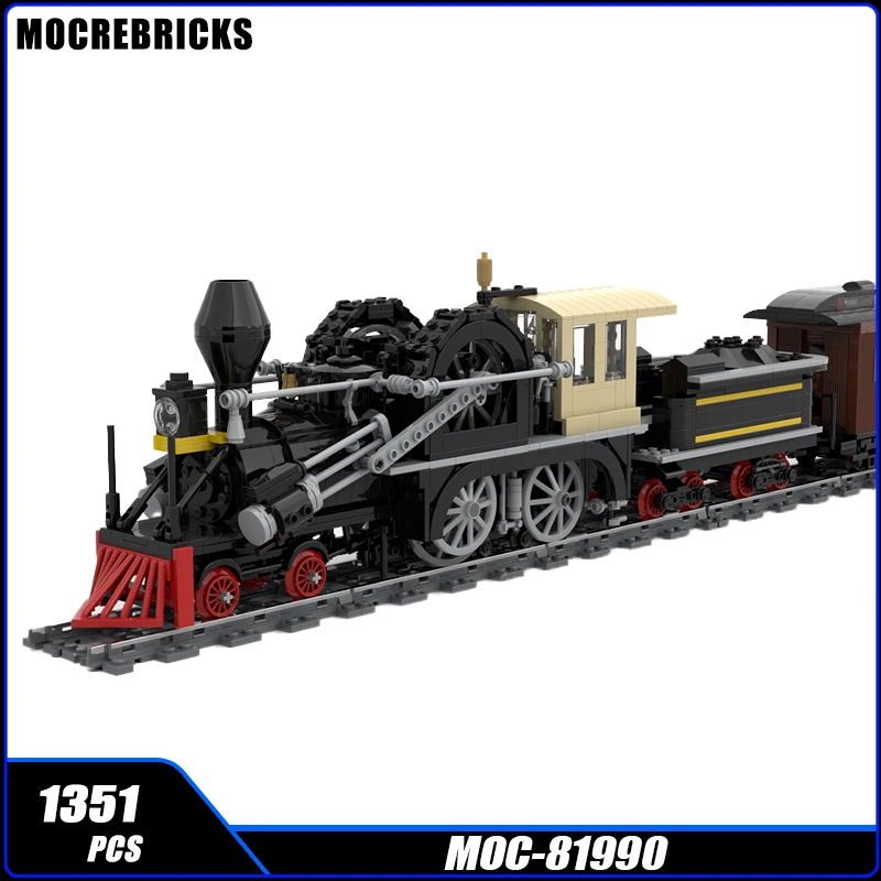 MOC Retro Large High-Speed Rail Steam Powered Locomotive Building Blocks Assembly Model Bricks Display Creative Children Toy Git