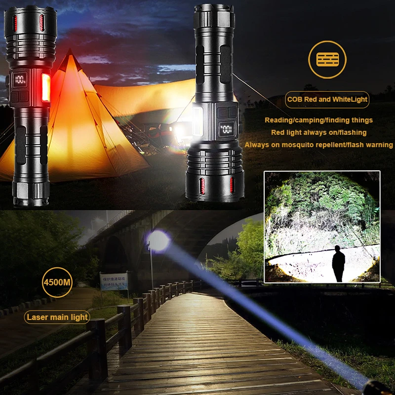 Super 10000000LM LED Flashlight Rechargeable High Power Lighting 4500m Ultra Powerful Magnetic Flashlight Tactical Torch