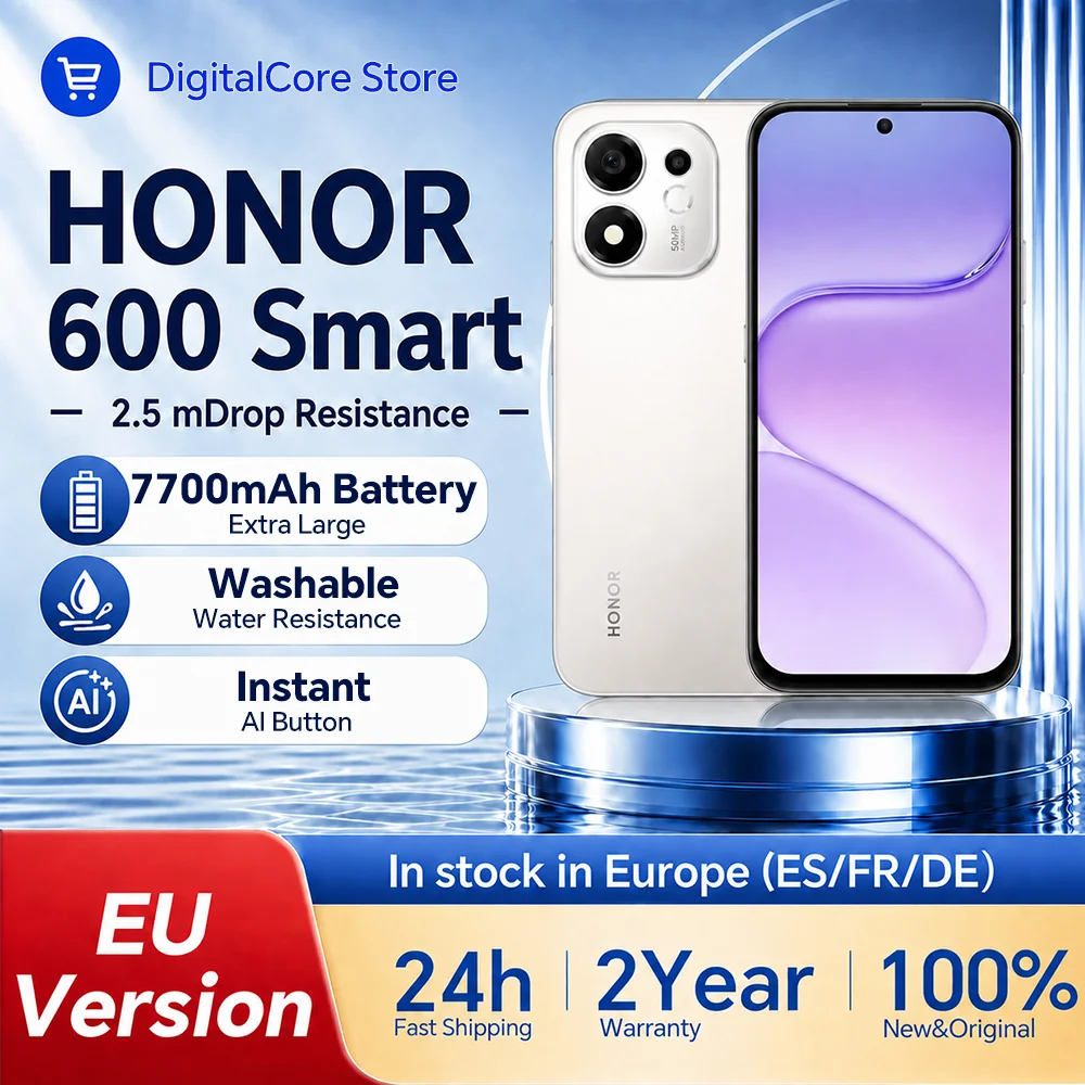 HONOR 600 Smart 5G Smartphone Versión EU Batería de 7700mAh Supercarga de 45W Snapdragon 4 Gen4 MagicOS 10 Pantalla de 6.87" Cámara Trasera de 50MP