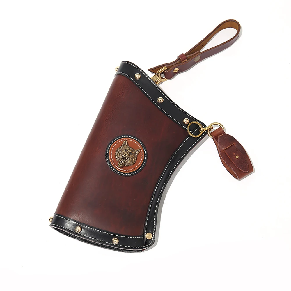 High Quality Cowhide Arrow Pouch Waist Carrying Arrow Quiver Holder Cool Wolf Head Archery Bag Hunting Shooting Accessory