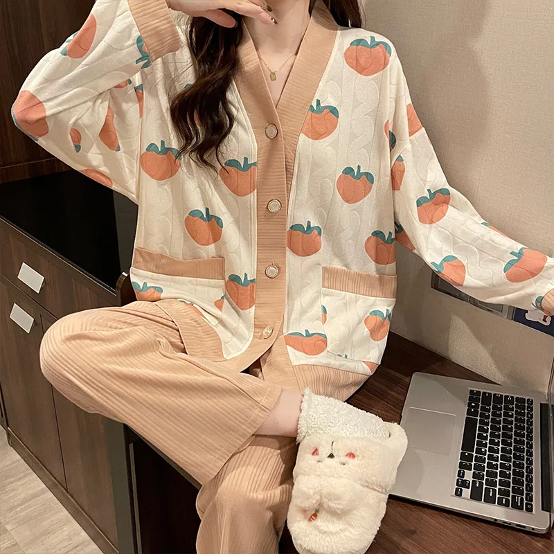 여성 만화 면화 잠옷 봄 여름 신사 숙녀 느슨한 캐주얼 Nightwear 여성 긴 소매 Homewear 잠옷