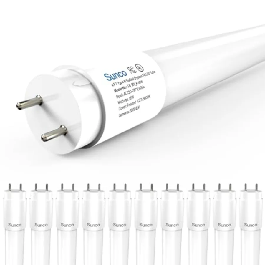 

Светодиодные лампы Sunco T8, 10 шт., 4 фута (120 см), с байпасом балласта, замена люминесцентных ламп, 2200 лм, 18 Вт, 5000K, дневной свет, Si