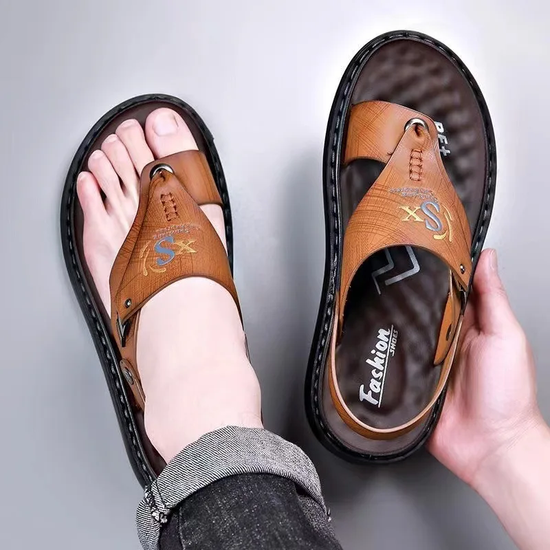 Mens Summer Sandals Indoor And Outdoor Beach Sandals Flip-flops Casual Thong Leather Slip On Two Uses Athletic Slipper Soft_voghion.com