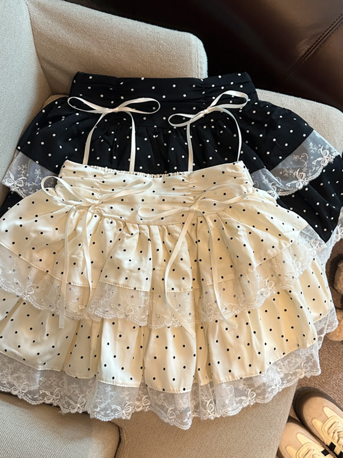 

Рекомендованная Эмили Клуд юбка-полка в горошек с кружевными вставками, женская, весна-лето, с защитой от просвечивания, А-силуэт, с бантом