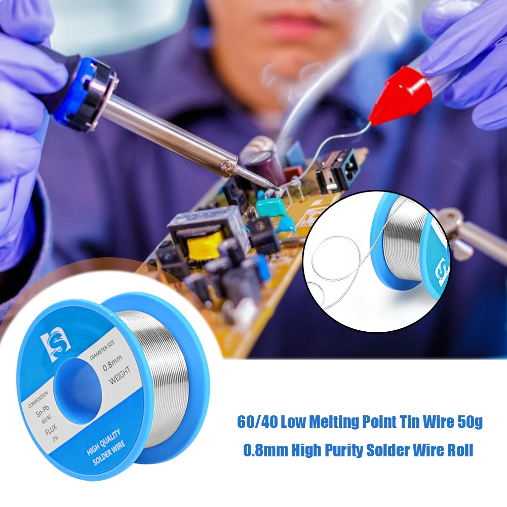 60/40 50g 0.8mm High Purity Solder Wire Roll Low Melting Point Soldering Core Tin Wire Welding Soldering Repair Tools