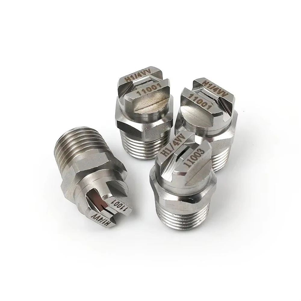 Huajue OEM/ODM Edelstahl-Flachstrahldüse 1/8 Zoll BSPT Außengewinde HVV-Serie 80 Grad Sprühwinkel für Reinigung/Staubentfernung