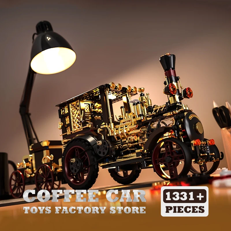 

Classic Vintage Mechanical Train Bricks Toys LED Retro Vapour Cars Building Kits Mech Locomotive MOC Blocks 3D Model Adult Gifts