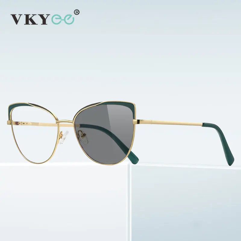 VKYEE New Women Cat Eyes Photochromic Reading Glasses Design Butterfly Frame Customized Prescription Anti-blue Ray Eyewear 3100