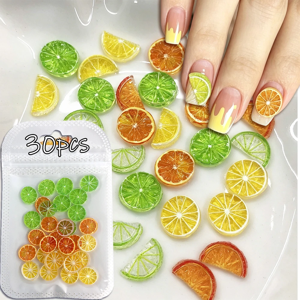 30pcs 3D Realistic Lemon Slices Nail Art Charms Cartoon Translucent Simulated Orange Flakes Nail Decorations Summer Nail Jewelry