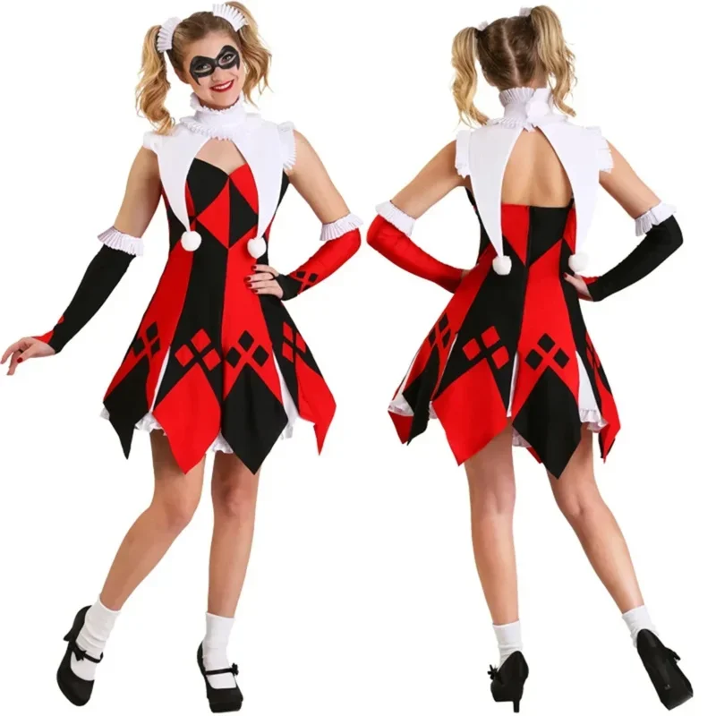 SN88 Carnival Adult Circus Clown Cosplay Dress Performance Harley Fancy Costumes Masquerade Role-play Quinn Outfits Purim Pa%#2@