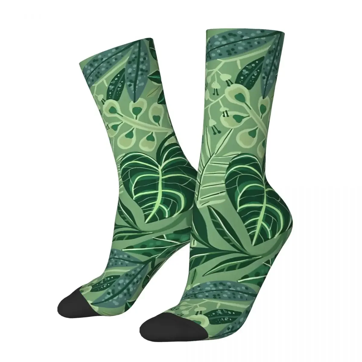 Crazy compression Tropical Leaves And Plants. Jungles Pattern. Sock for Men Vintage Seamless Pattern Crew Sock Novelty