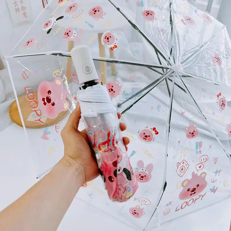 

Loopy anime peripheral cartoon cute transparent umbrella creative kawaii fully automatic children's folding umbrella wholesale