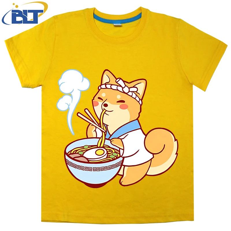 

Ramen Shiba printed kids T-shirt, summer cotton short-sleeved casual top, suitable for both boys and girls