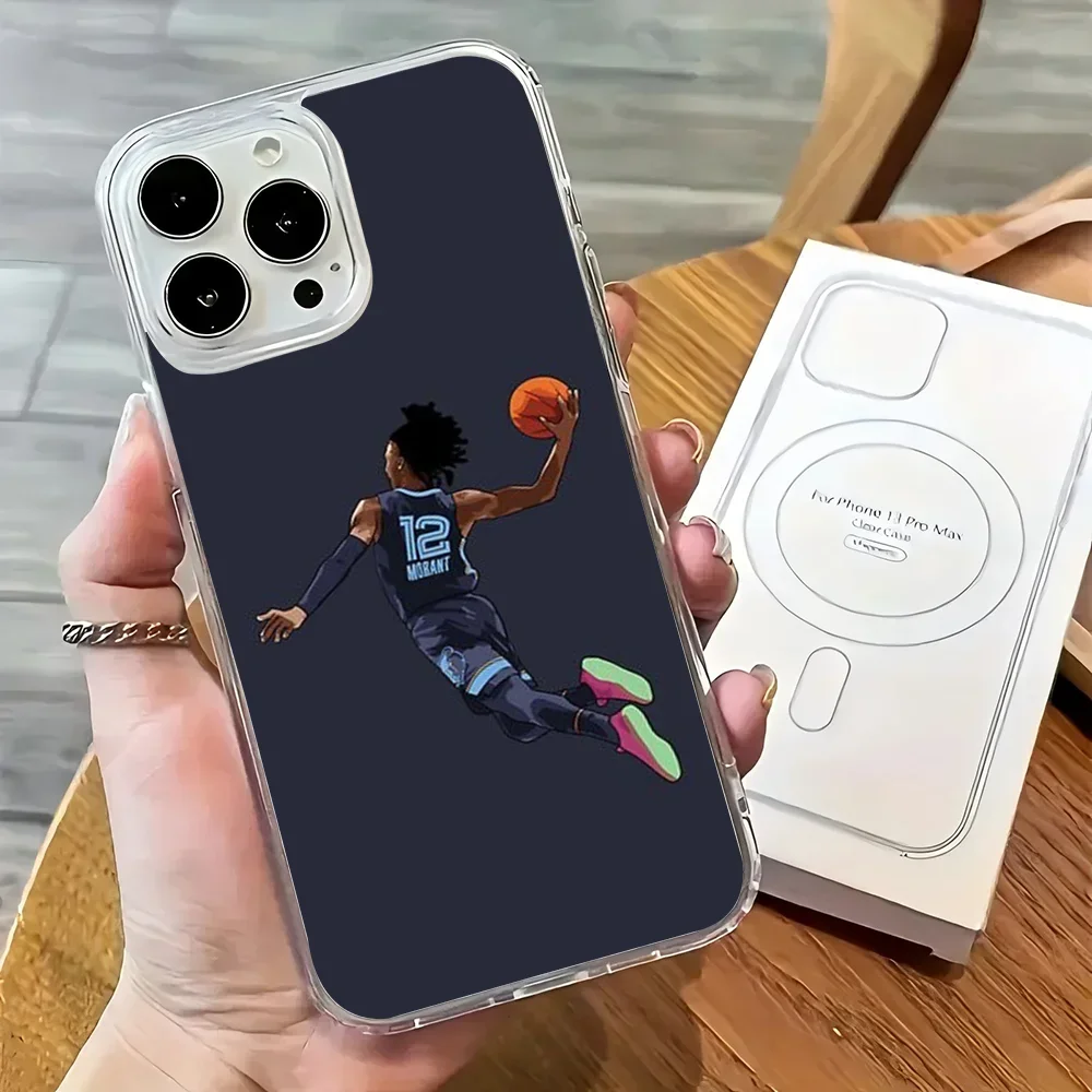 1 قطعة Ja Morant Qiangy جراب هاتف IMD اللون فضي شل آيفون 16 15 14 13 12 11 برو ماكس زائد