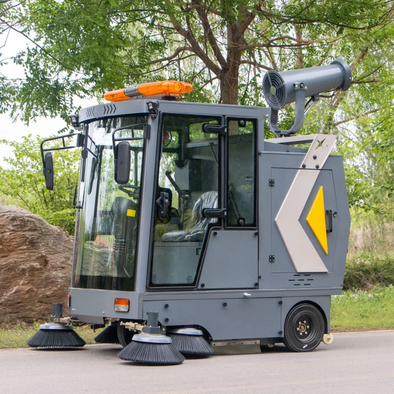 Eco Friendly Electric Sweeper Car Fully Closed Driving Type Street Cleaner Machine with Fog Cannon Dust Suppression