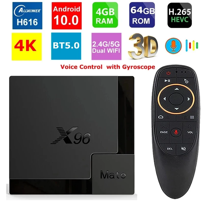 

X96 Mate Android 10 Smart TV Box Allwinner H616 4GB 64GB 2.4G&5G WIFI BT5.0 4K HDR H.265 Android 10.0 Media Player Set Top Box