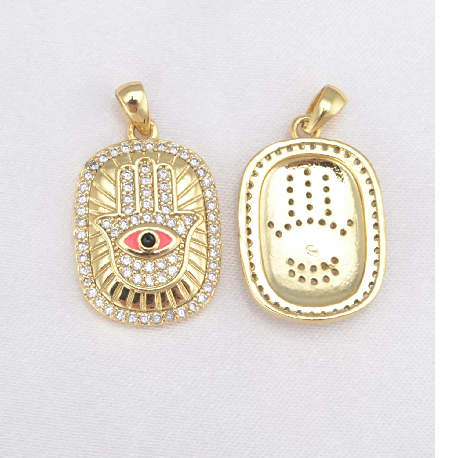 8 Pcs Fatima Hand Pendant DIY Necklace Jewelry Making Accessories Palm Evil Eye Charms Inlay Zircon Copper Plated Part Wholesale
