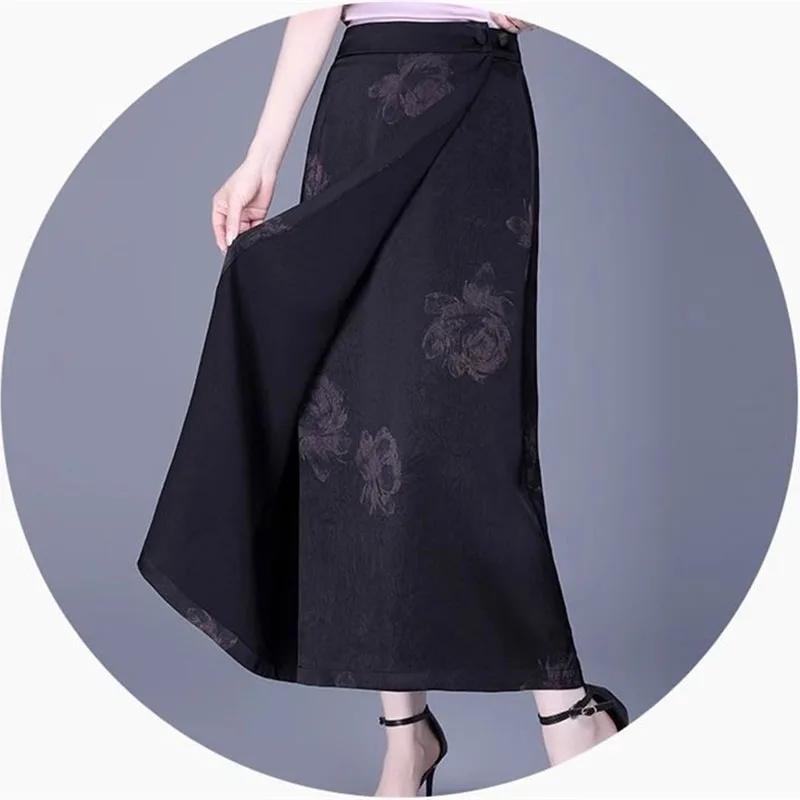 

Женские юбки до половины тела, модная сумка с принтом, юбка на ягодицах, лето-осень, цельная китайская прямая одношаговая юбка с разрезом