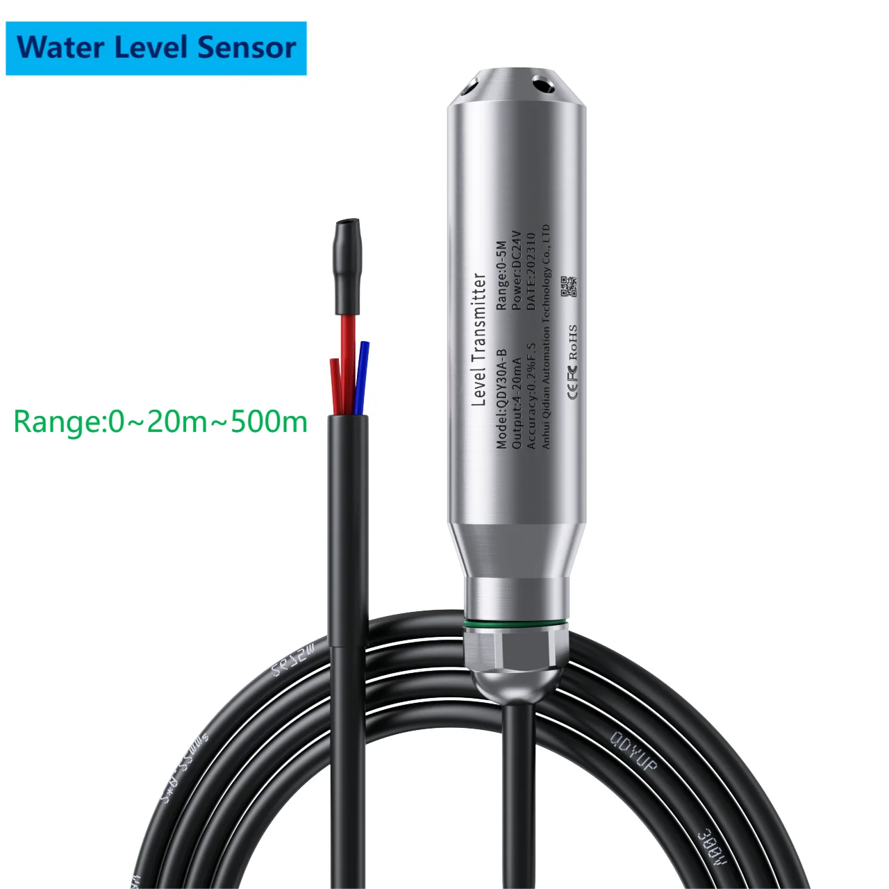 

DC24V Liquid Level Transmitter 4-20mA 0-10V RS485 Output Water Level Transducer Probe 3M 5MCable Liquid Level Sensor 0-3.3V