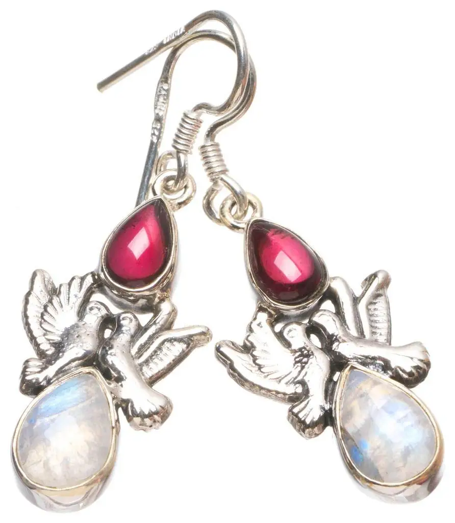 StarGems® Natural Rainbow Moonstone and Amethyst Pigeon Unique Pigeon Shape 925 Sterling Silver Earrings 1 1/2