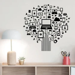 Computer technology tree internet social network vinyl wall decal office home bedroom art wall decoration sticker mural BG28