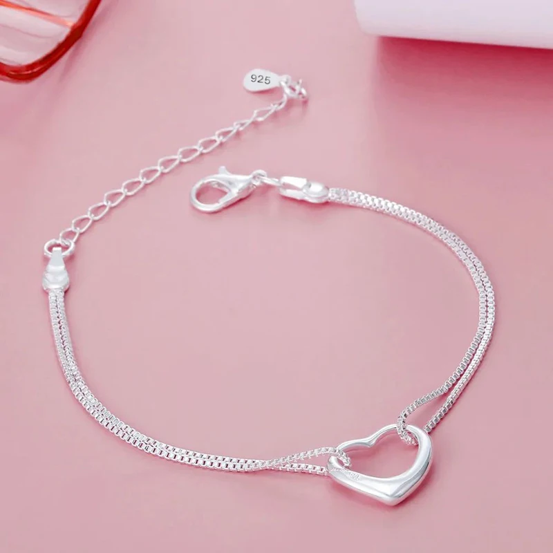

Original 925 Sterling Silver Romantic Heart Bracelets For Women Fashion Designer Party Wedding Engagement Jewelry Birthday Cute