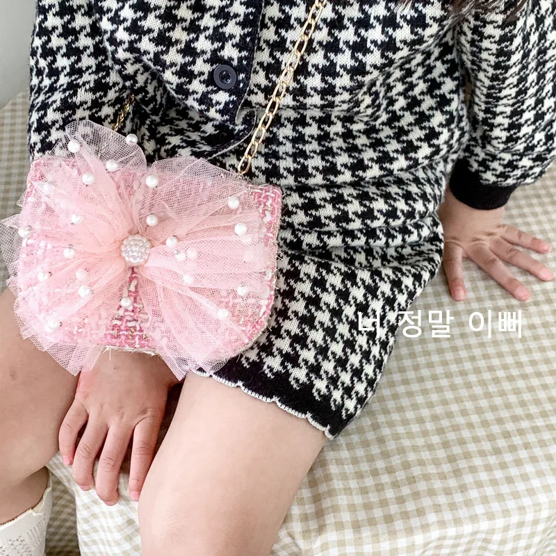 Bolso de princesa con perlas para niñas, bolsa con asa superior, bolsos para niños, moda para niñas, lazo de encaje que combina con todo, encantador y dulce