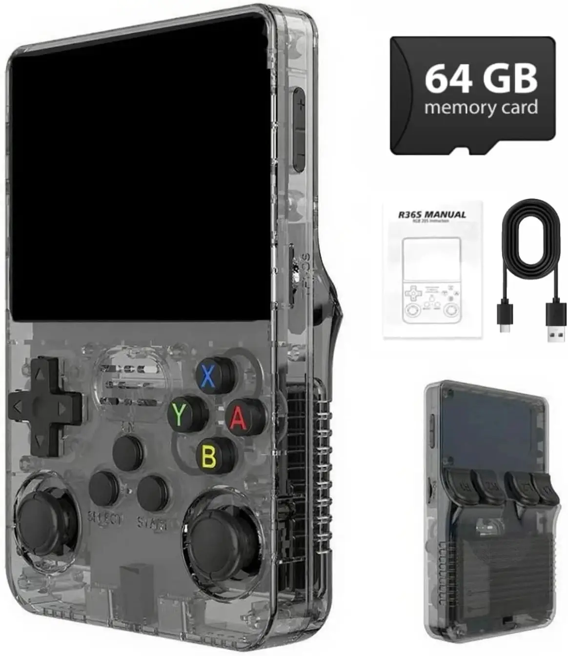 

Игровая консоль R36S в ретро-стиле с 3,5-дюймовым IPS-экраном, системой Linux, портативная карманная консоль для ретро-игр, 64 ГБ, более 20000 классических игр