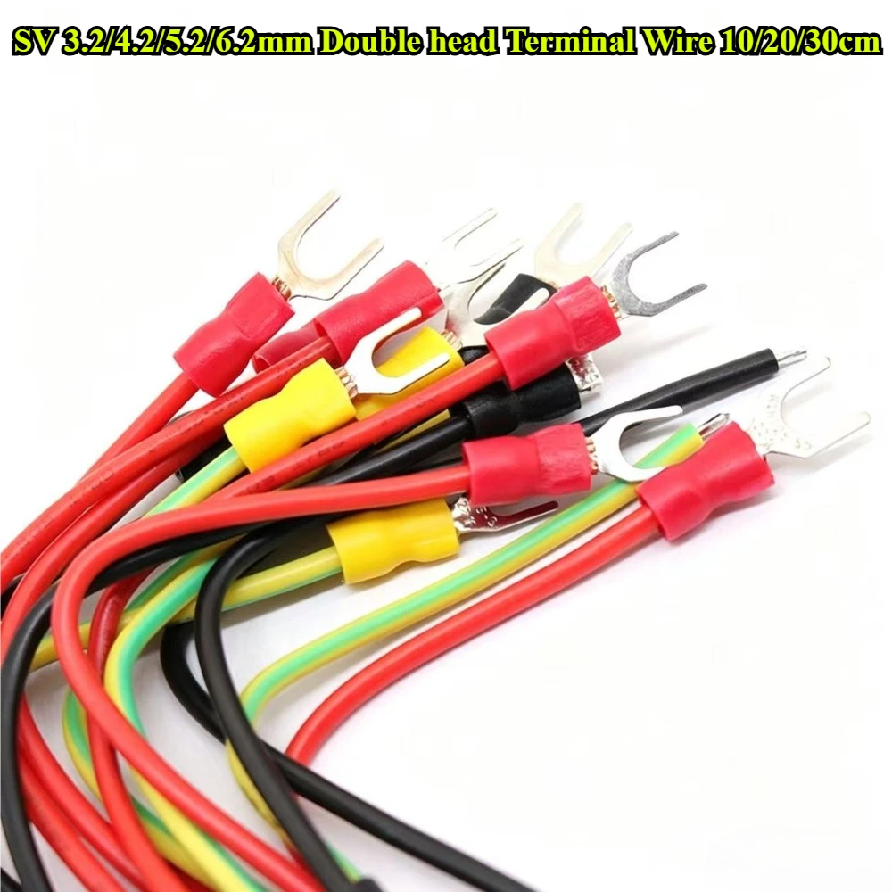 10Pcs SV 3.2/4.2/5.2/6.2mm Double Head Spade Fork Shaped Crimp Terminal Wire Crimp Connector Insulated Cable Length 10/20/30CM