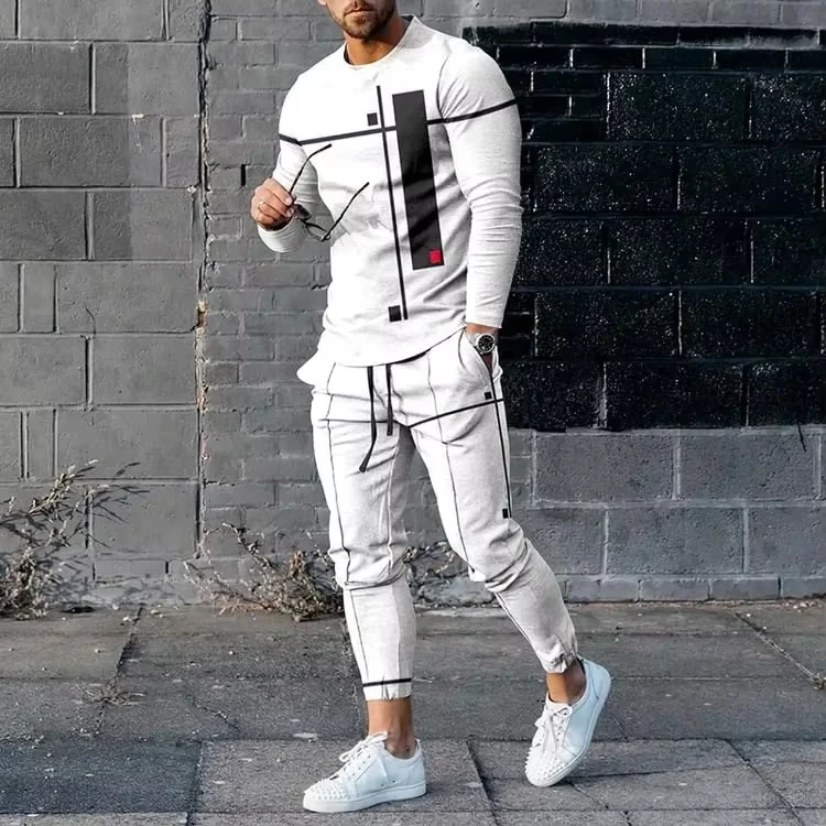 Abbigliamento da uomo nuovo autunno Pantaloni a maniche lunghe moda uomo stampati in 3D Pantaloni a maniche lunghe larghi casual da uomo in due pezzi Set da due pezzi