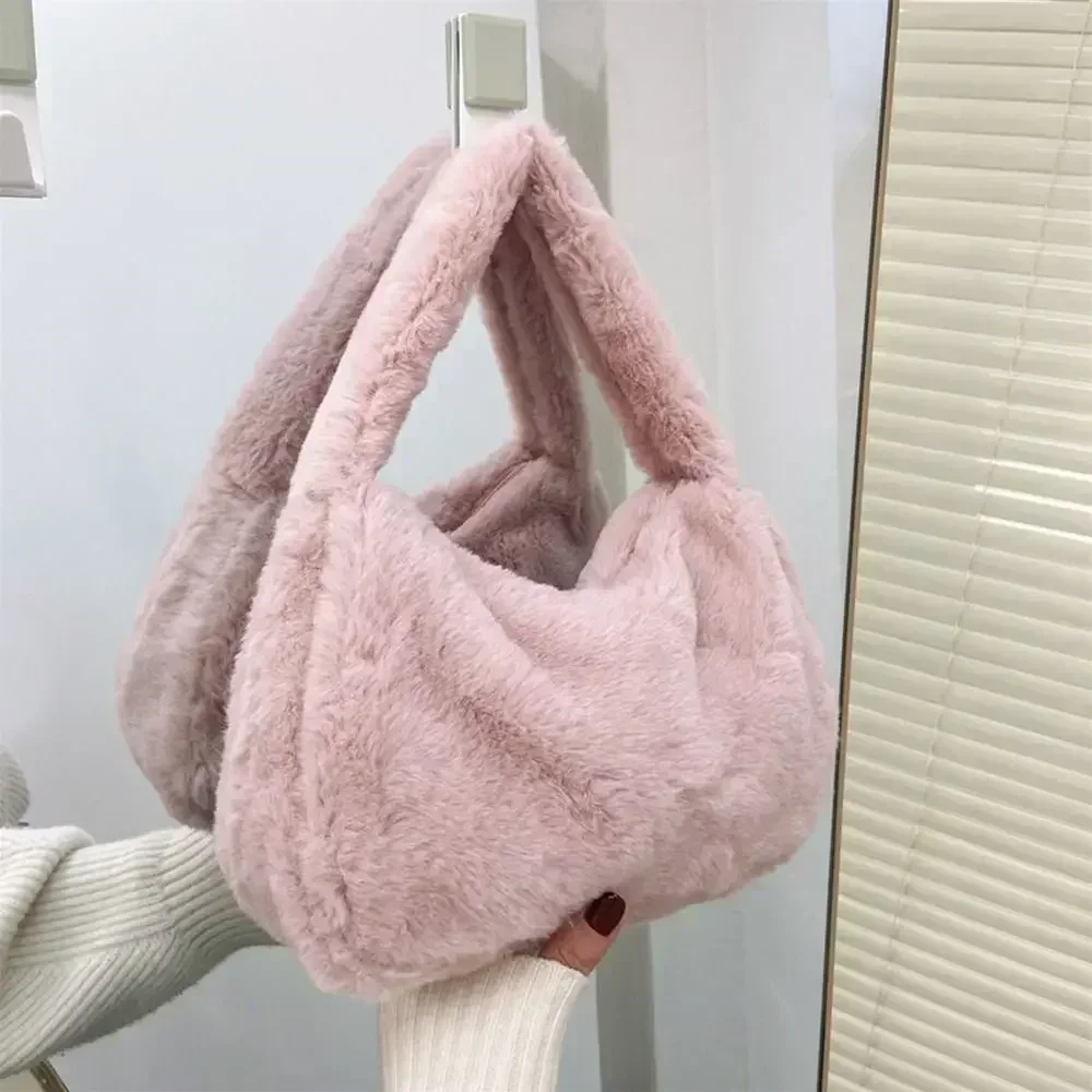 a-SB13 New Fashion Women Lady Shoulder Underarm Bag Solid Color Soft Plush Handbag Fluffy Totes Purse Autumn