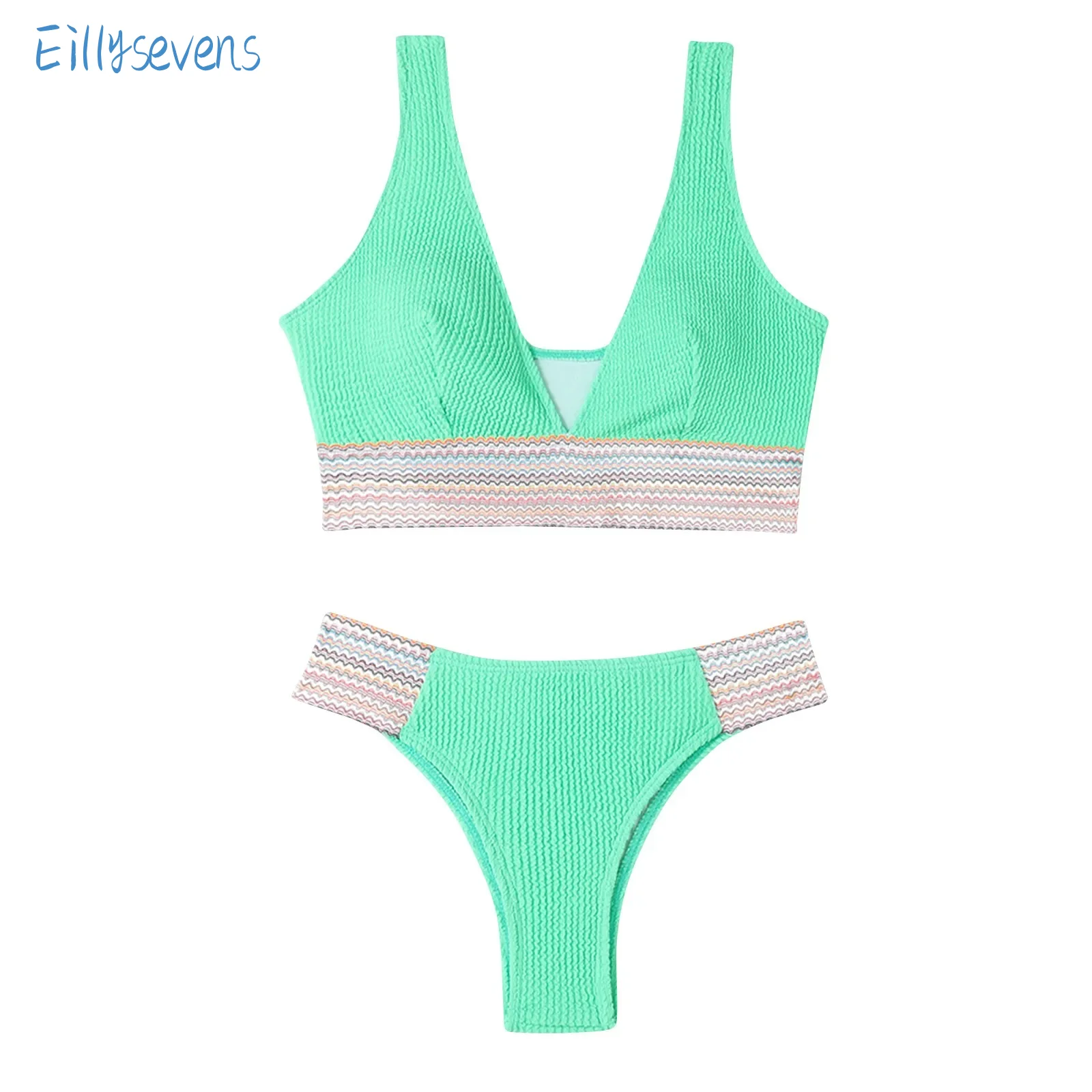 Women'S Personalized Split Bikini Solid Splicing Swimsuit Stretch All-In-One Vest Bra With Sexy High Waisted Briefs Bikini Set