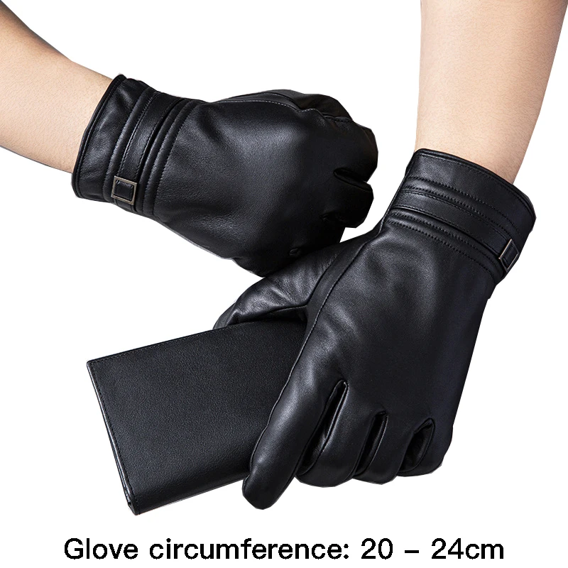 

High quality winter genuine leather gloves for men fur lining hand warmer new 2024 cycling outdoor elegant gloves black