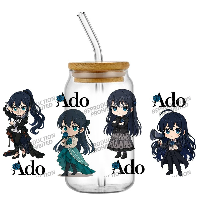 

New Japanese Singer Ado 3D Decal UV DTF Cup Wraps for 16oz Waterproof Transfer Sticker Glasses DIY Mug Cartoon Sticker