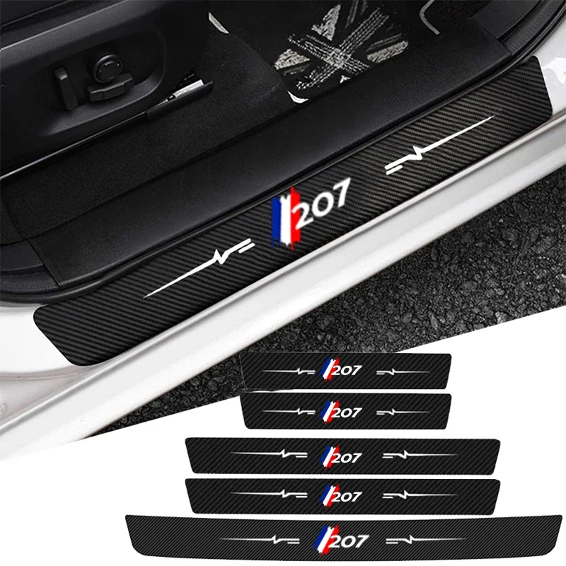 Carbon Fiber Car Door Sill Protector Welcome Pedal Threshold Stickers for Peugeot 207 Rear Trunk Anti Scratch Bumper Accessories