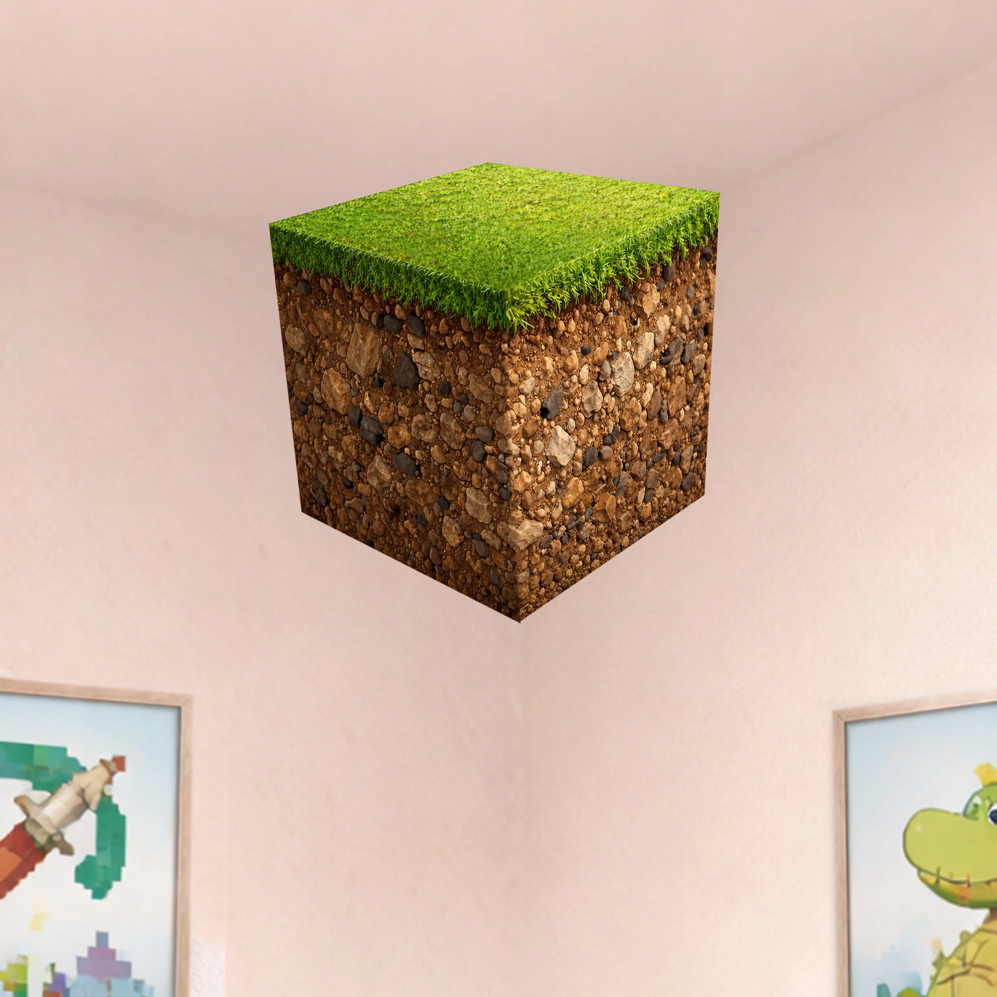 Realistic 3D Grass Cube Wall Decals,Pixel Game Inspired Wall Stickers,Removable Vinyl Art Teen Boys Room,Gaming Room,Home Decor