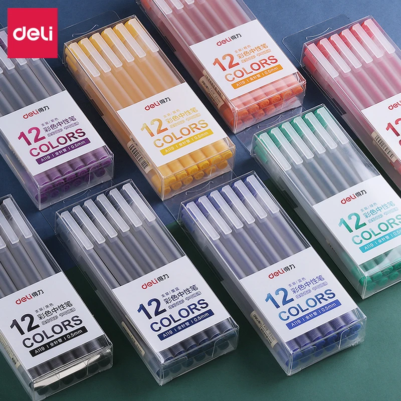 Deli Colored Gel Pen 0.5mm Ballpoint Pen Waterproof Gel Ink Hand Account Note Marker Scrapbook Writing Supplies Stationery Pens