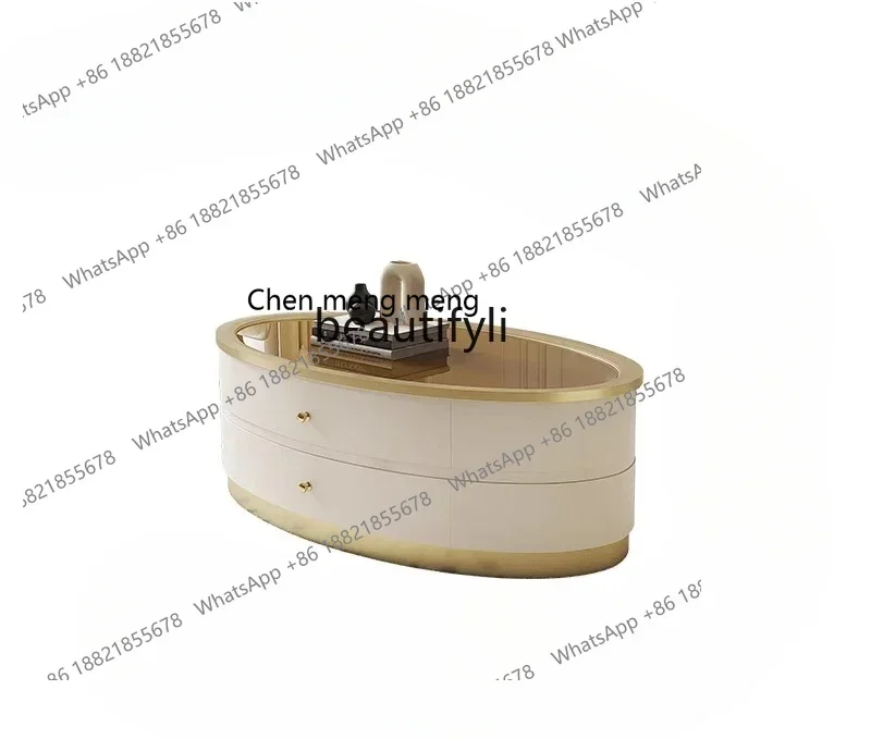 

178Simple glass coffee table Round living room Modern wabi-sabi style Simple storage American light luxury solid wood tea table