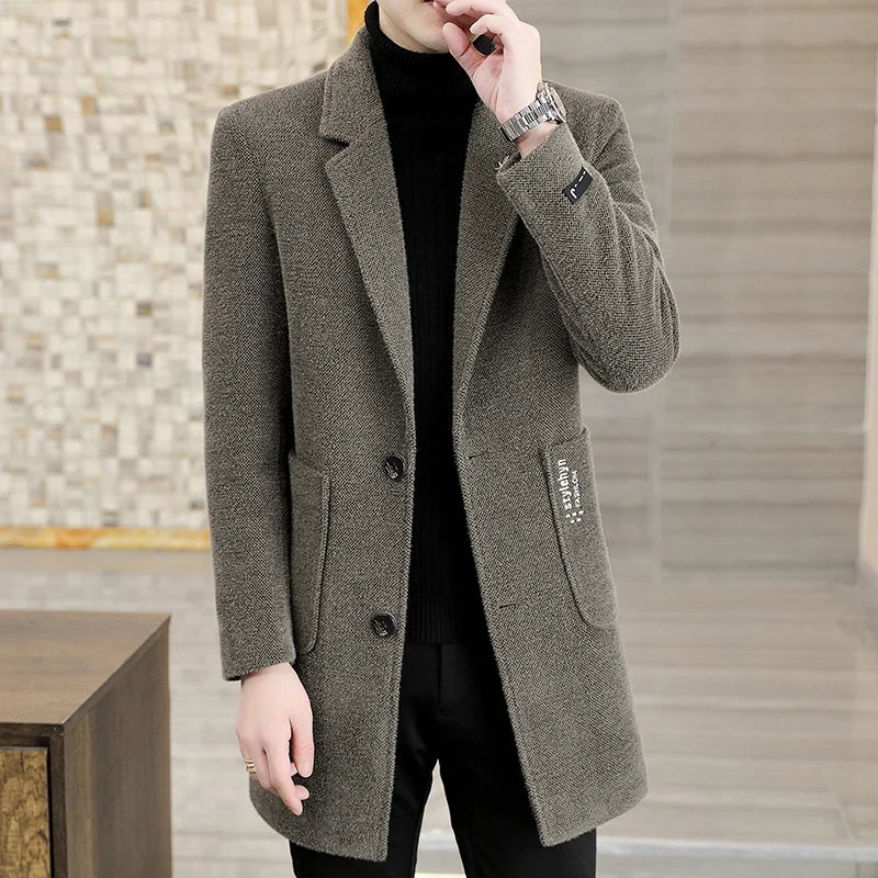 

2023 Autumn and Winter New Slim-fit Coat Fashion Youth Imitation Mink Fur Business Leisure Wool Medium Long Coat Trench Coat