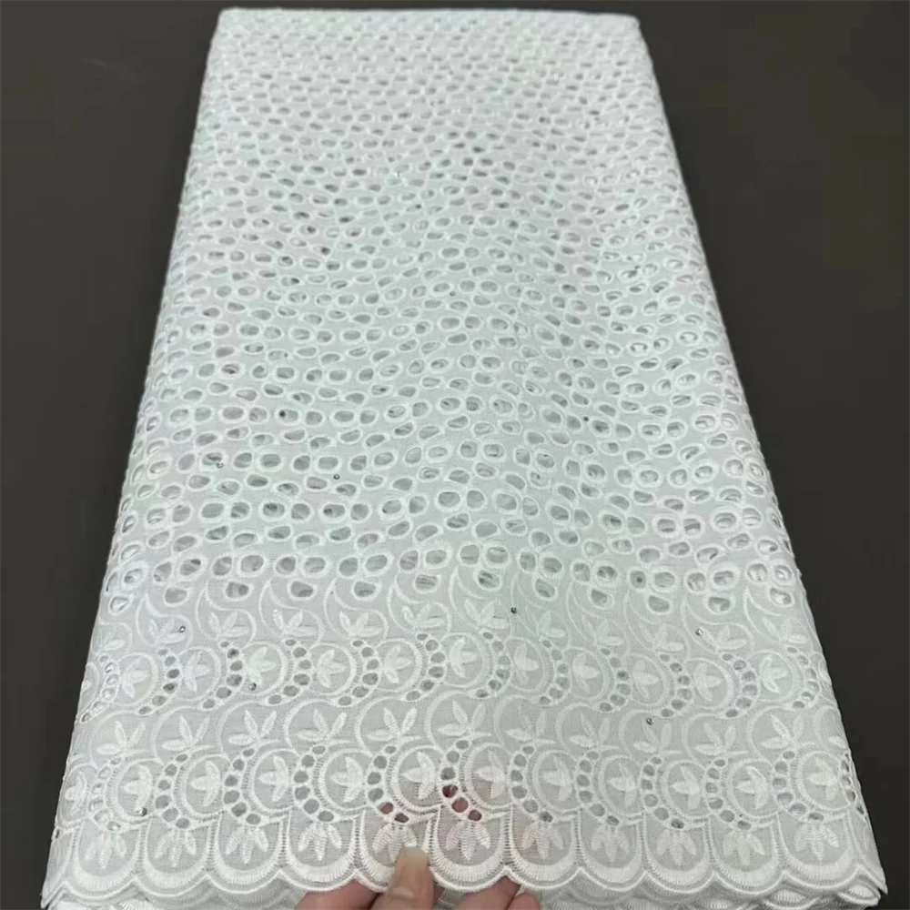 Tecido de renda de algodão seco para vestidos de casamento, pedras nigerianas Voile, Dubai, alta qualidade, 5 jardas, 2024