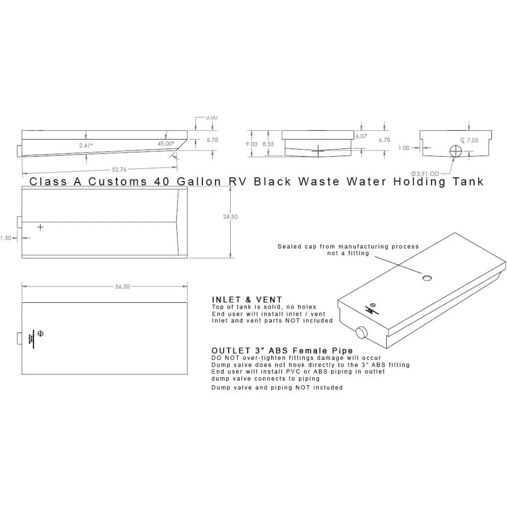 40 Gallon RV Black Water Tank - Class A Waste Holding System WT-4000