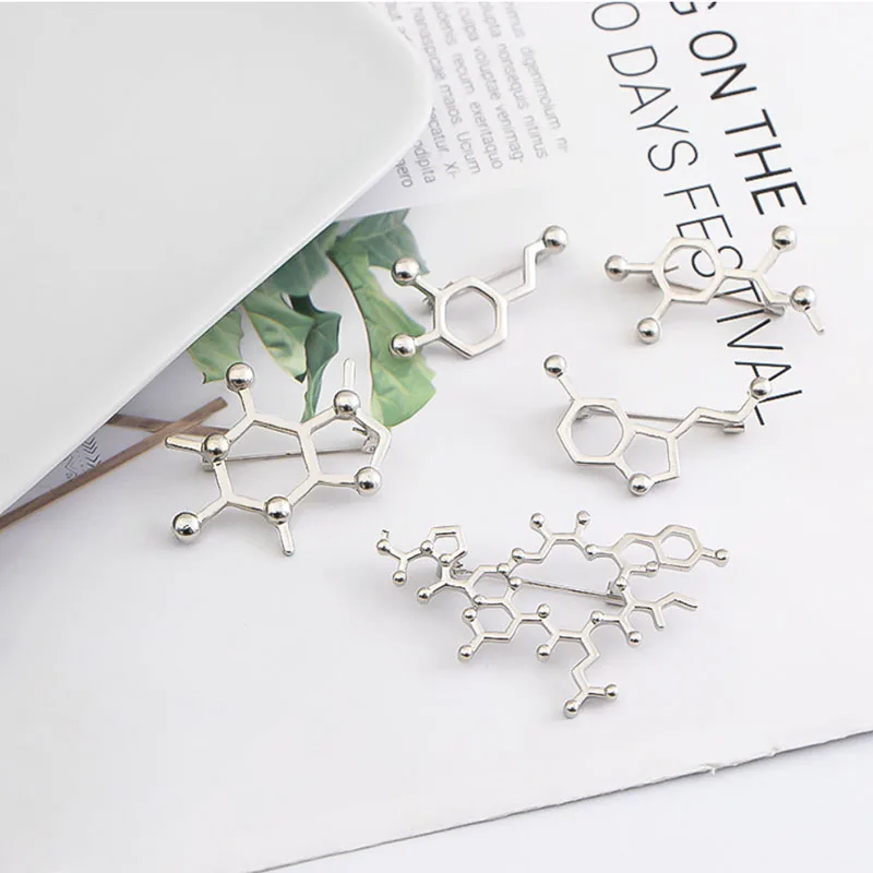 1Pc Funny Caffeine Adrenaline RNA ECG Molecule Structure Bag Brooch Pins Lapel Badge Students Kids Friends Jewelry Gift