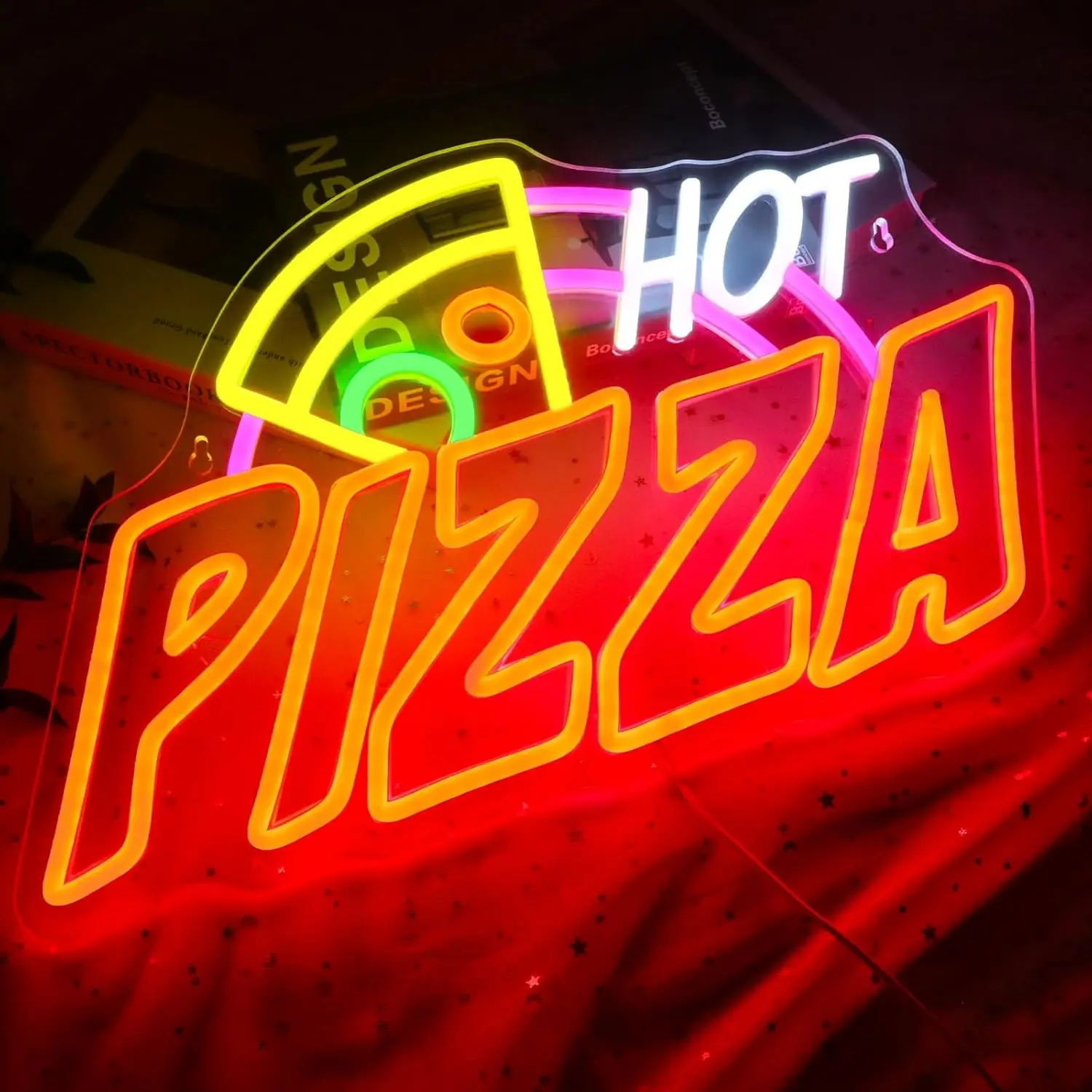 Pizza Neon Light Sign USB Dimmable LED Neon Sign Wall Decoration for Pizza Shop Bedroom Gameroom Livingroom Birthday Party Gift