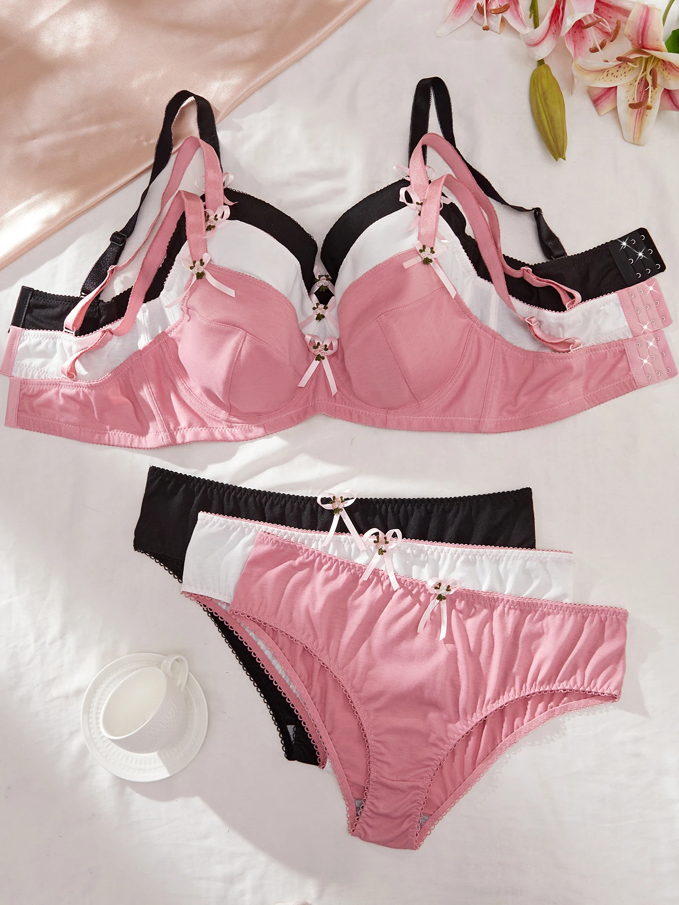 

Plus Size Women's Underwear Set Thin Cup Push up Bra with Underwire Side Support Comfortable Stretchy Panties