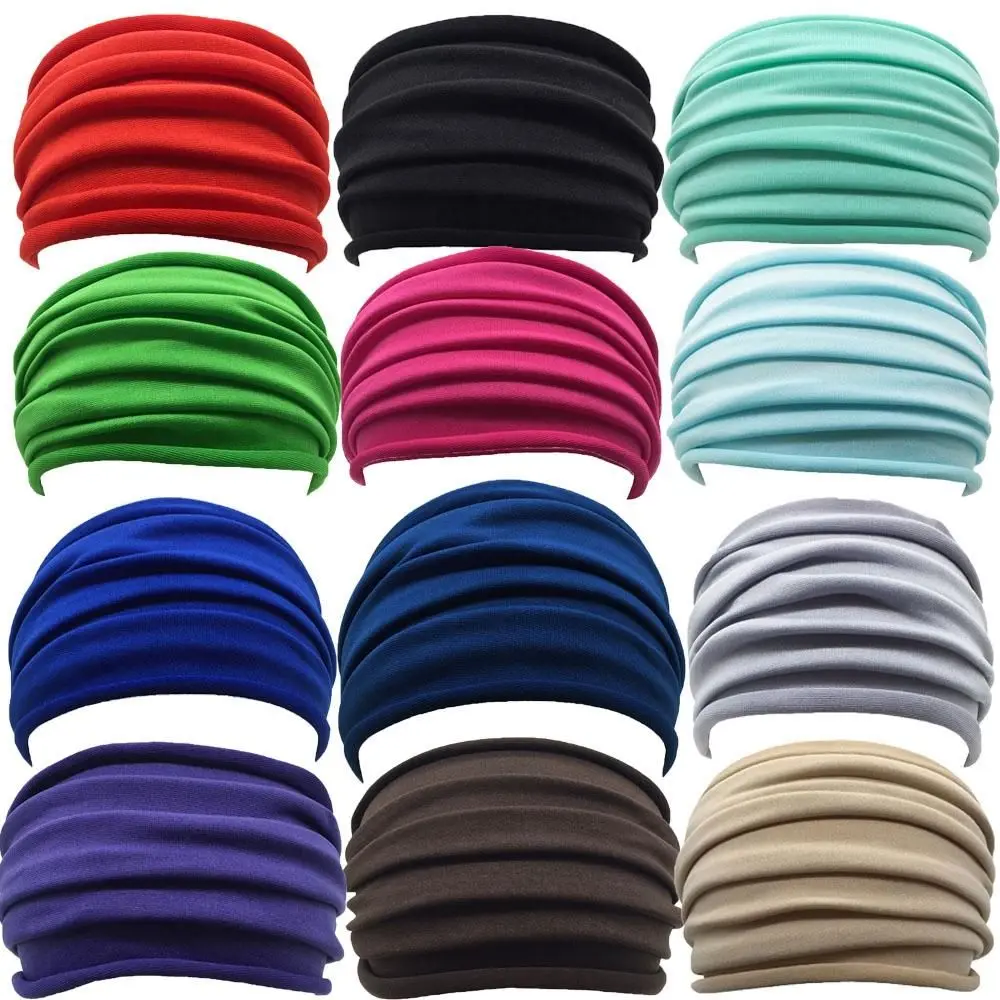 13 Colors Running Accessories Nonslip Elastic Fold Yoga Hairband Wide Sports Headband Stretch Hair Band Turban Running Headwrap