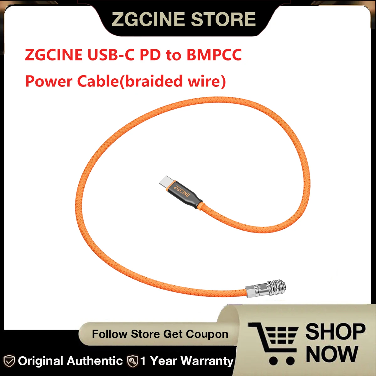 ZGCINE USB-C PD to BMPCC Power Cable(braided wire）,USB-C PD input,Continuous power supply for video recording or live broadcast