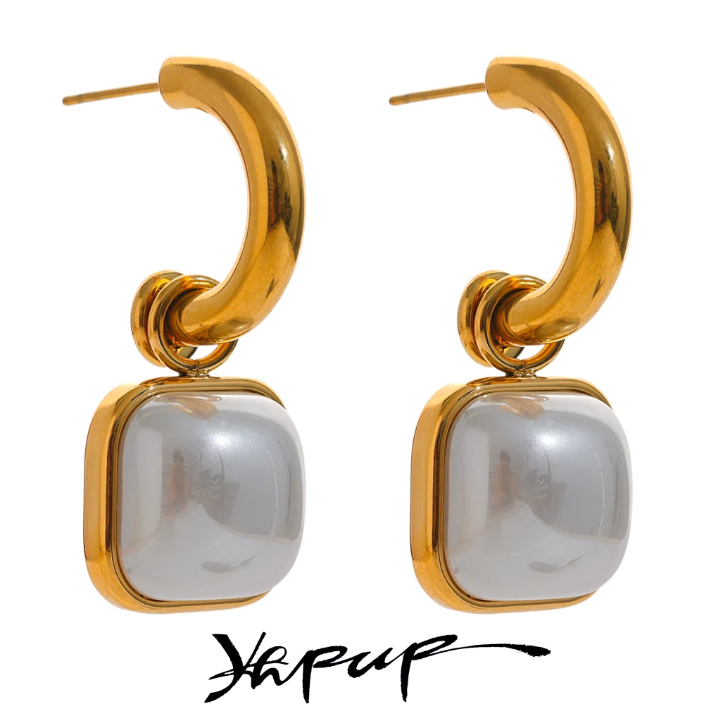 

Yhpup Elegant Imitation Pearls Square Stainless Steel Fashion Drop Earrings for Women Exquisite Daily Charm Jewelry Gift